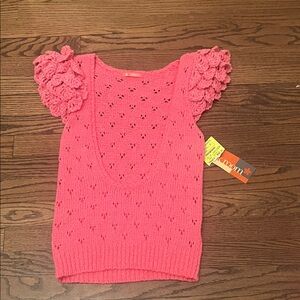 Pink Crochet Sleeve Women's Sweater